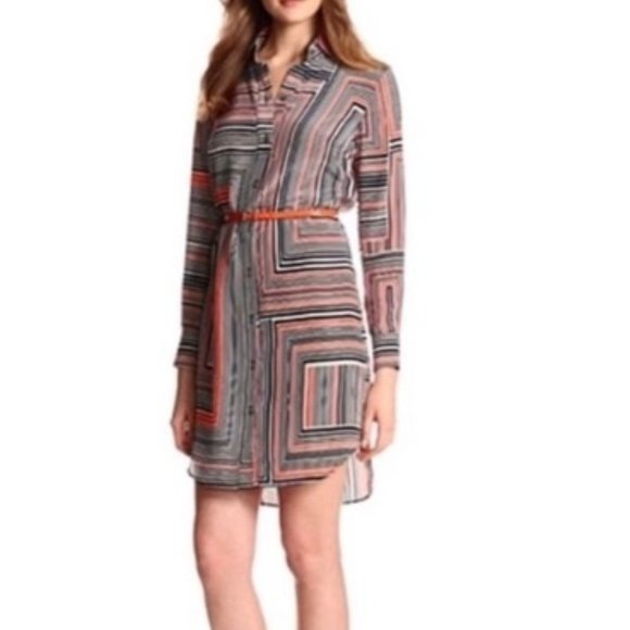 Trina Turk Silk Striped Button Down Shirt Dress Long Sleeve
